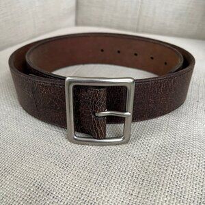 POLO RALPH LAUREN Brown Leather Belt Silver Tone Metal Square Buckle Distressed